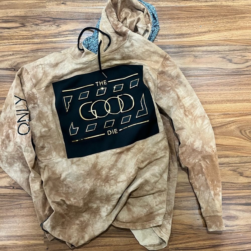 Brown camp men’s Hoodie with Gold Graphic Print
